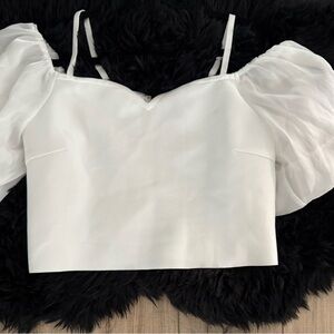 Worth White Puff Sleeve Crop Blouse